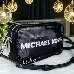 NWT Totally Sequins Camera Bag Michael Kors Silver Black Sequin Evening Holiday